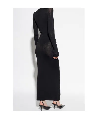 Versace Long Fitted Wool Dress With Gold-tone Button In Black