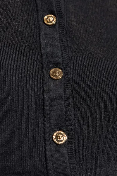 Versace Long Fitted Wool Dress With Gold-tone Button In Black