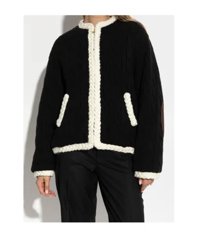 Moschino Cable-knit Elbow-patch Jacket In Black
