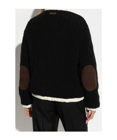 Moschino Cable-knit Elbow-patch Jacket In Black