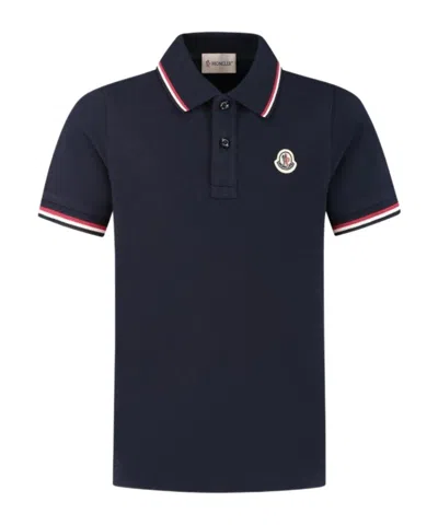 Moncler Enfant Logo Patch Strip-trim Polo Shirt In Black