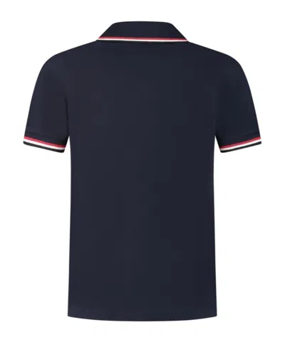 Moncler Enfant Logo Patch Strip-trim Polo Shirt In Black