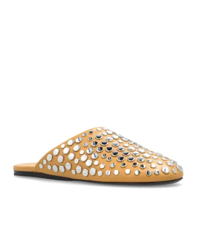 Tory Burch Leather Studded Flat Mules In Yellow