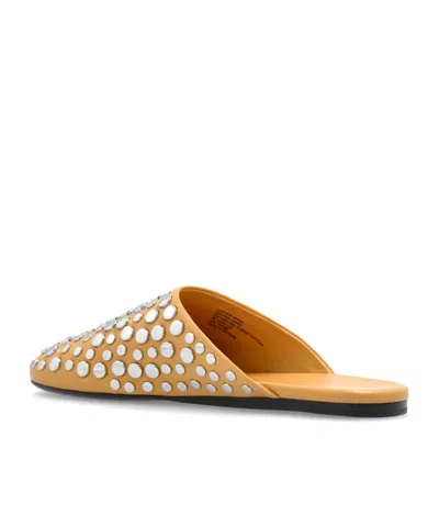 Tory Burch Leather Studded Flat Mules In Yellow