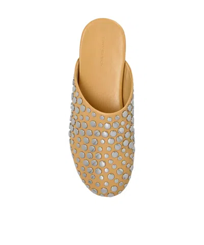 Tory Burch Leather Studded Flat Mules In Yellow