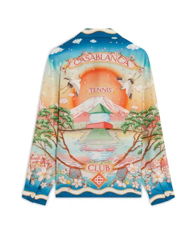 Casablanca Tennis Club Convertible-collar Printed Silk-twill Shirt In Black