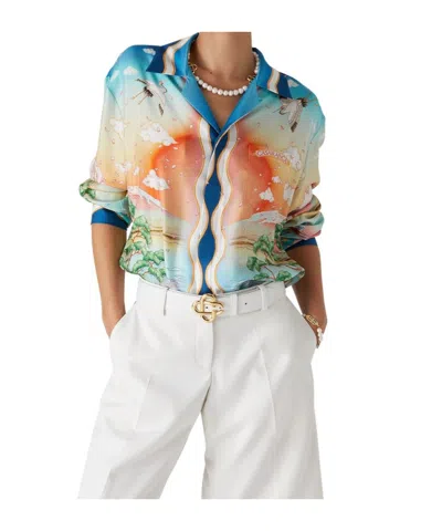 Casablanca Tennis Club Convertible-collar Printed Silk-twill Shirt In Black