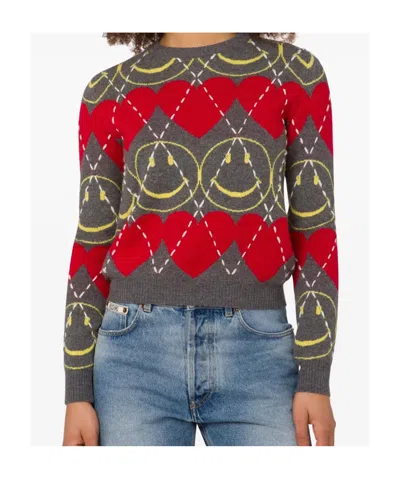 Moschino Wool Blend Pullover Smiley Grey In Multi