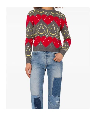 Moschino Wool Blend Pullover Smiley Grey In Multi
