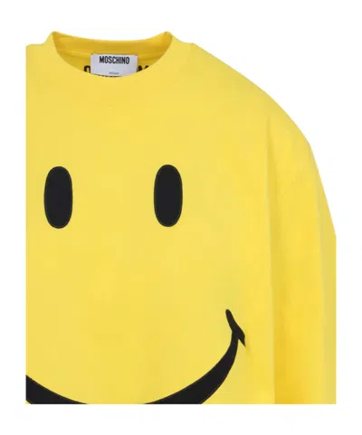 Moschino Smiley Face Graphic T-shirt In Bright Yellow Cotton