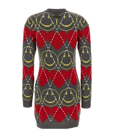 Moschino Wool Blend Mini Dress With Diamond-stitched Pattern In Multi