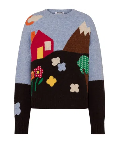 Moschino Shetland Wool Sweater With Landscape Intarsia In Multi