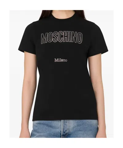 Moschino Organic Cotton Jersey T-shirt Decorated In Black