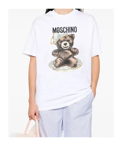 Moschino Crew Neck Graphic Print Short Sleeves Tshirt In White