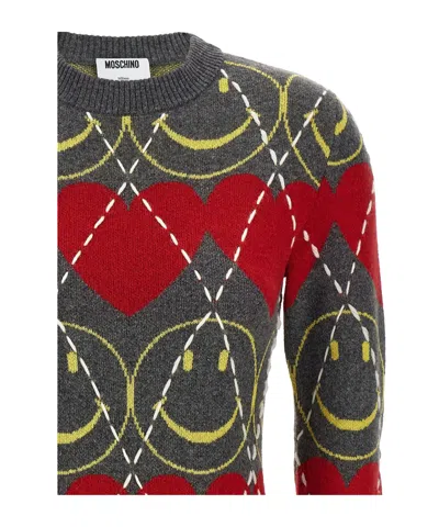 Moschino Wool Blend Mini Dress With Diamond-stitched Pattern In Multi