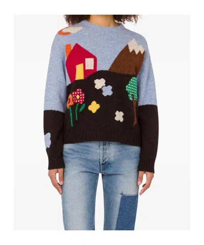 Moschino Shetland Wool Sweater With Landscape Intarsia In Multi