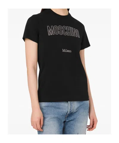 Moschino Organic Cotton Jersey T-shirt Decorated In Black