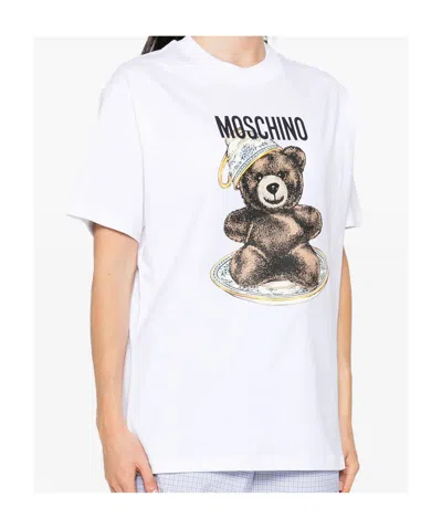 Moschino Crew Neck Graphic Print Short Sleeves Tshirt In White