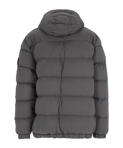 Stone Island Short Hooded Down Jacket In Gray