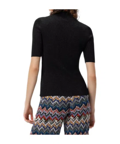 Missoni Short-sleeved Turtleneck In Glitter-effect Viscose In Black