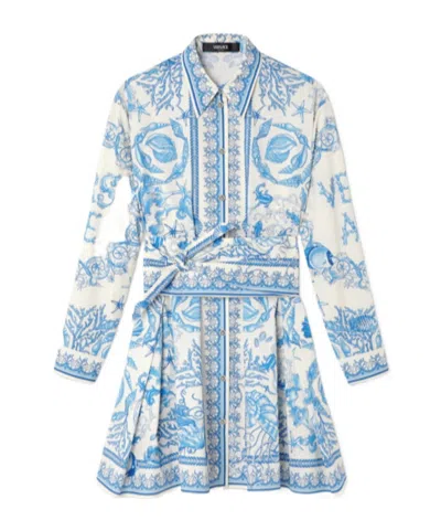 Versace Underwater Barocco Long Sleeve Cotton Poplin Shirtdress