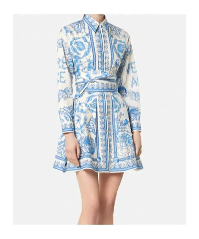 Versace Underwater Barocco Long Sleeve Cotton Poplin Shirtdress