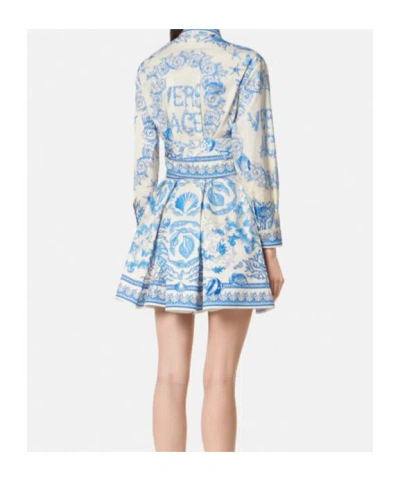 Versace Underwater Barocco Long Sleeve Cotton Poplin Shirtdress