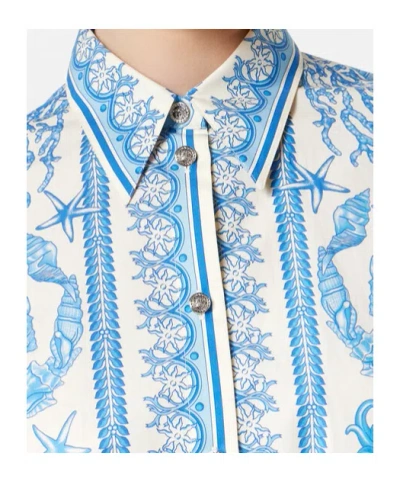 Versace Underwater Barocco Long Sleeve Cotton Poplin Shirtdress