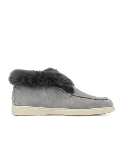Santoni Fur Trim Rubber Sole Ankle Boots In Gray
