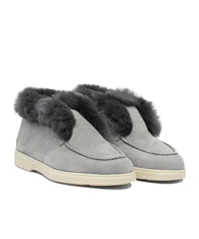 Santoni Fur Trim Rubber Sole Ankle Boots In Gray