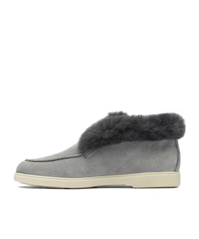 Santoni Fur Trim Rubber Sole Ankle Boots In Gray