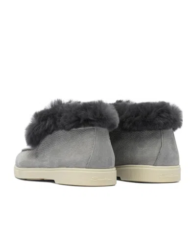 Santoni Fur Trim Rubber Sole Ankle Boots In Gray