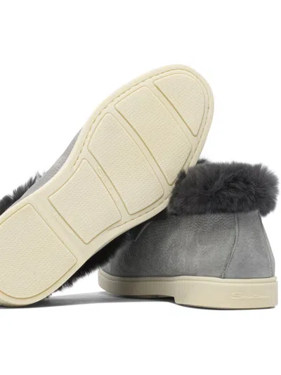 Santoni Fur Trim Rubber Sole Ankle Boots In Gray