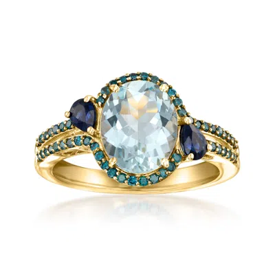 Ross-simons Aquamarine Ring With . Sapphires And . Blue Diamonds In 14kt Yellow Gold