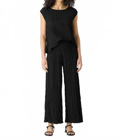 Eileen Fisher Crushed Silk Wide Leg Pants In Black