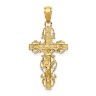 Diamond2deal 10k Yellow Gold Gold Polished Crucifix Lace Trim Pendant