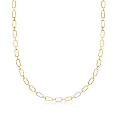 Ross-simons Diamond Paper Clip Link Necklace In 18kt Gold Over Sterling