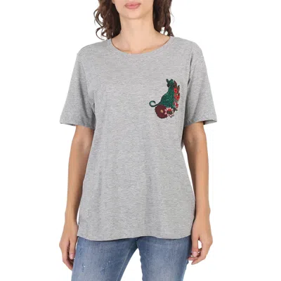 Essentiel Antwerp Essentiel Ladies Grey Rigo Cat Patch T-shirt In Gray