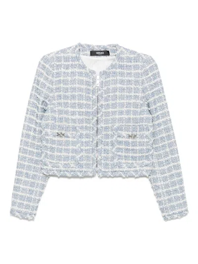 Versace Tweed Jacket With Frayed Edges And Pockets