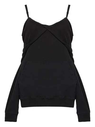 Mm6 Maison Margiela Off-shoulder Cotton Sweatshirt In Black