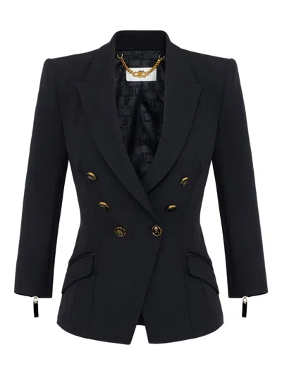 Elisabetta Franchi Tailored Blazer With Padded Shoulders And Peak Lapels In Black