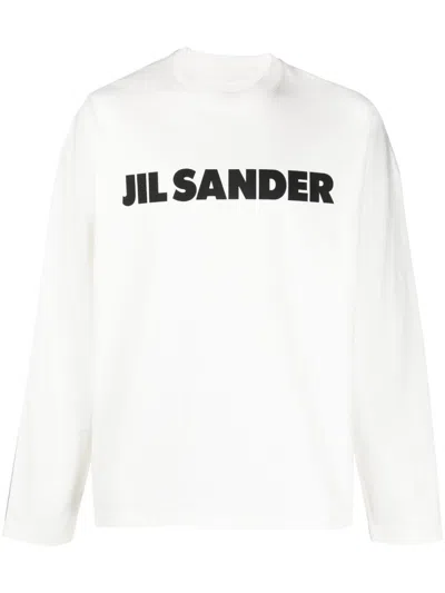 Jil Sander White Crewneck Sweatshirt With Contrasting Logo Print At The Front In Cotton Man