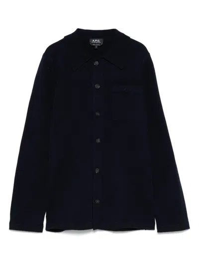 Apc A.p.c. Midnight Blue Wool Shirt With Chest Pocket