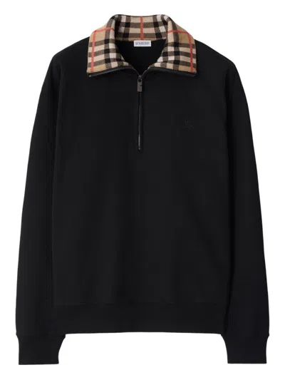 Burberry Mens Logo-embroidered Funnel-neck Cotton Sweatshirt Black Xl In Black