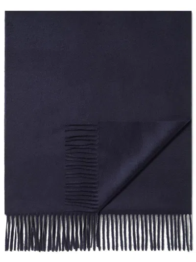 Zegna Midnight Blue Cashmere Scarf With Fringed Edge In Black