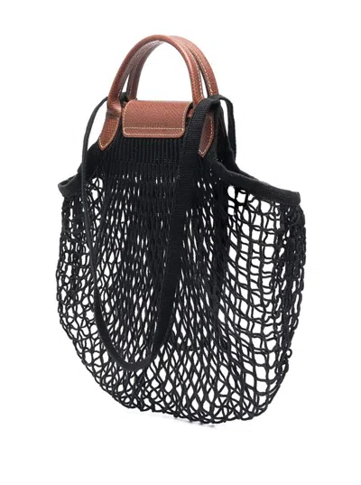 Longchamp 'le Pliage Filet' Black Handbag With Engraved Logo In Mesh Woman