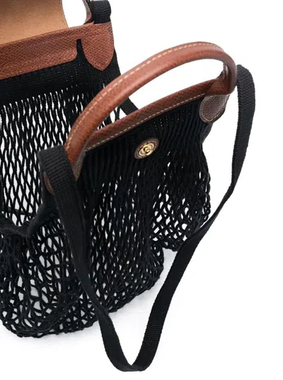 Longchamp 'le Pliage Filet' Black Handbag With Engraved Logo In Mesh Woman