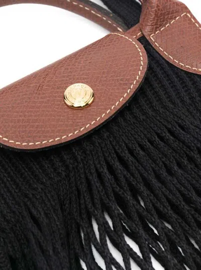 Longchamp 'le Pliage Filet' Black Handbag With Engraved Logo In Mesh Woman