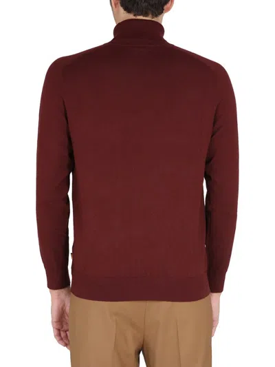 Hugo Boss Ribbed Turtleneck Sweater In Burgundy