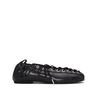 Ganni Eyelets Lace Up Ballerina Crinkle Oleatex In Black